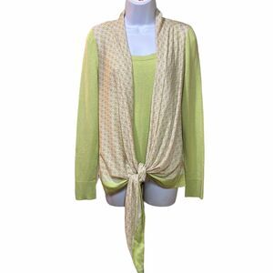 G.I.L.I. Women's Small Open Waterfall Cardigan Tank Set Lime Green Layered QVC
